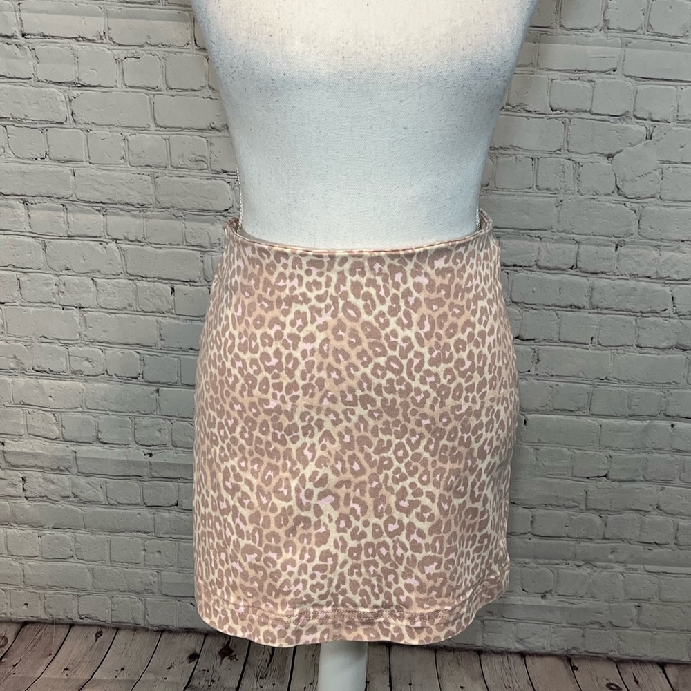 WILD FABLE Indie Y2K Grunge Pink Leopard Print Stretch Denim Mini Skirt-4
